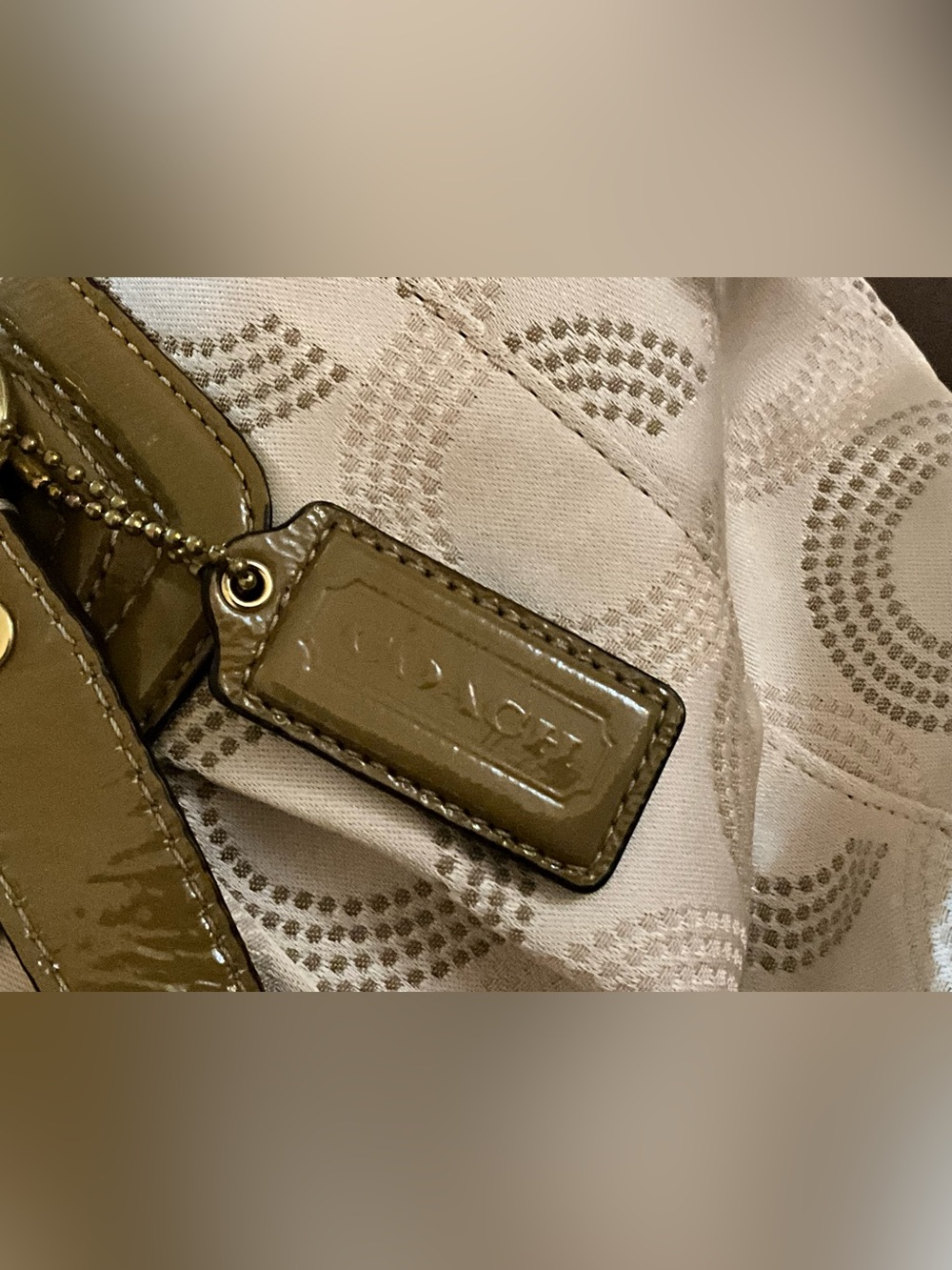 Coach Ashley Dotted Op Art Sateen Satchel Cream Patent Y2K F20027 coquette glam - Picture 14 of 16